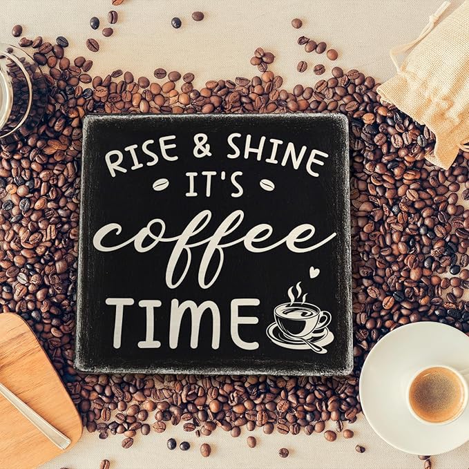 Farmhouse Coffee Bar Sign, Rise & Shine It's Coffee Time Desk Wooden Sign - Image 4