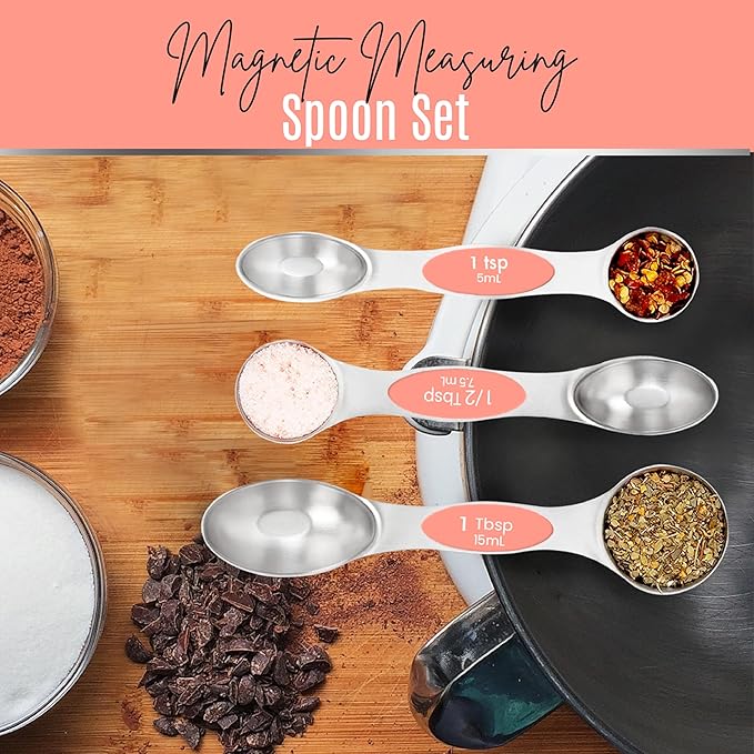 Magnetic Measuring Spoons Set of 9 Stainless Steel Dual-Sided Stackable - Image 8