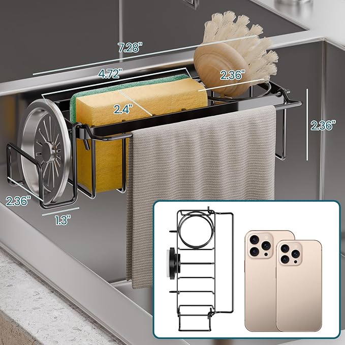 TAILI Sponge Holder with Strong Suction Cup, 4-in-1 Rustproof Sink Organizer - Image 2