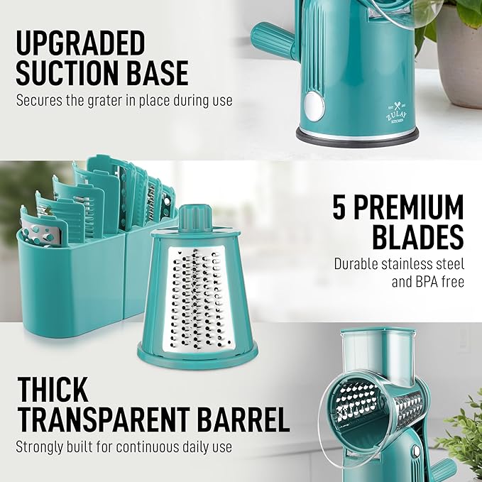 Zulay Kitchen Rotary Cheese Grater 5 Blade Cheese Shredder - Image 8