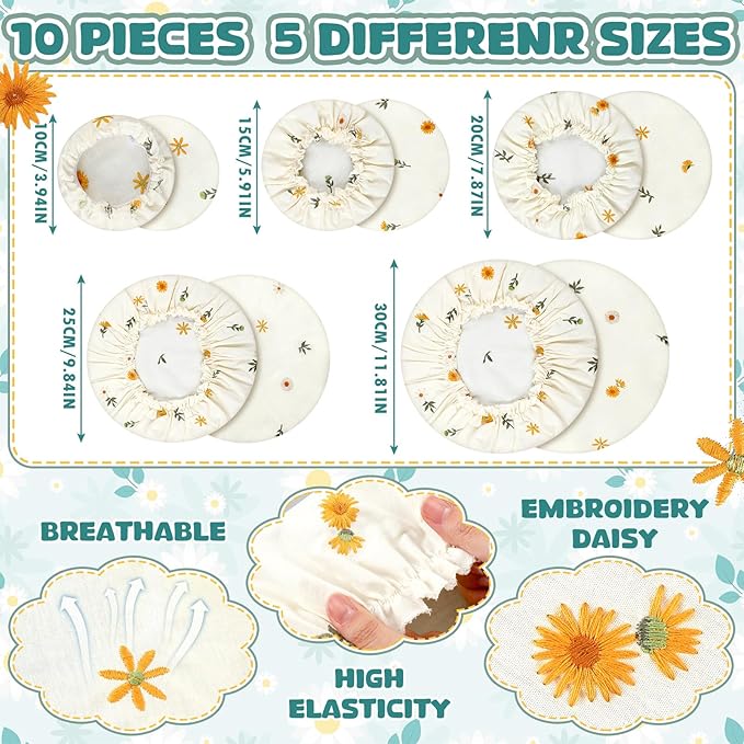Patelai 10 Pcs Bowl Covers Reusable in 5 Size Stretch Cloth Fabric Elastic Food - Image 3