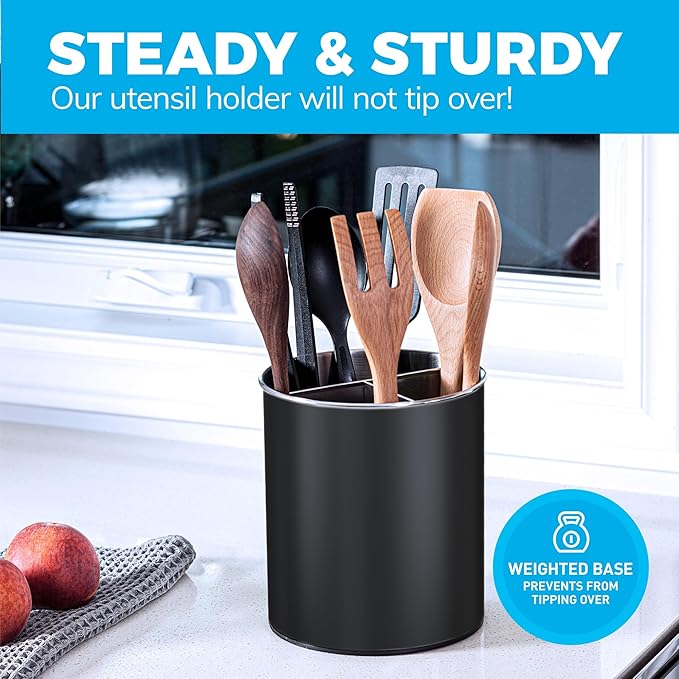 Cooler Kitchen Black Rotating Extra Large Stainless Steel Utensil Holder Caddy - Image 4