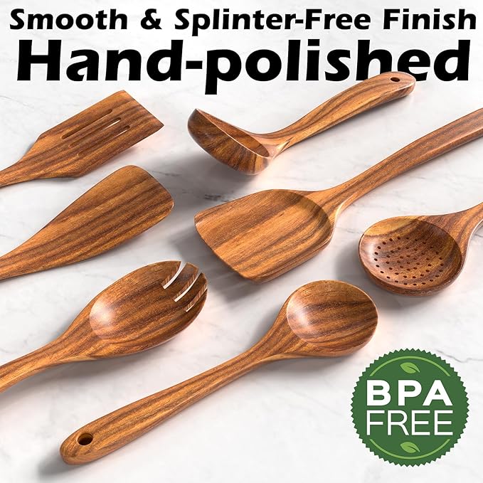 Natural Teak Kitchen Cooking Utensil Set - Image 4