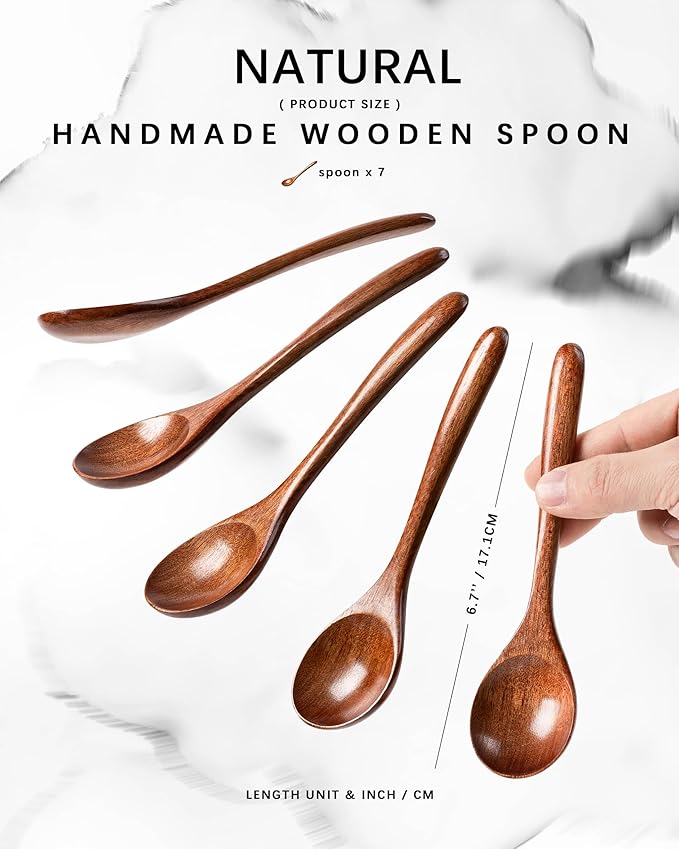 7 PCS Wooden Spoons for Honey, 6.7 inch Small Wooden Spoons - Image 2