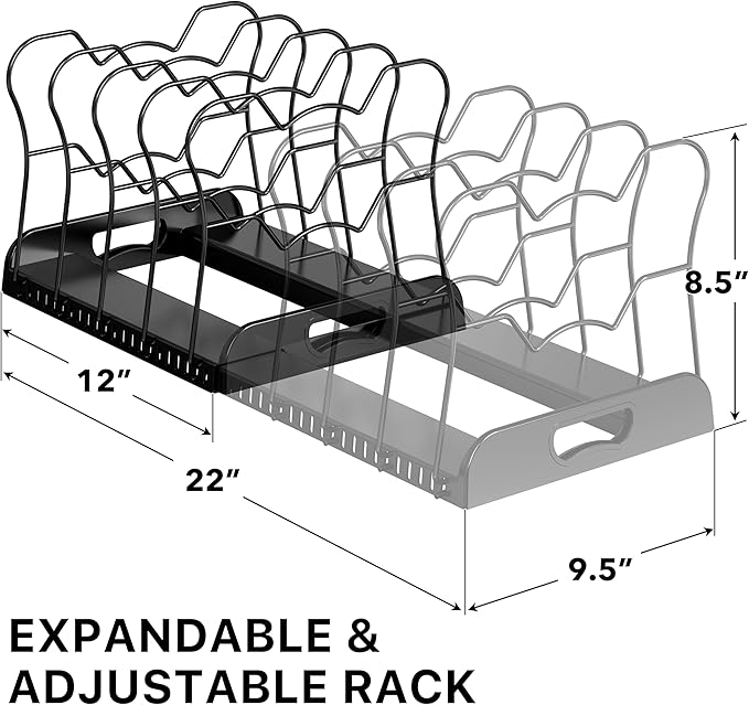 Simple Houseware Expandable Pan Organizer Rack, 10 Adjustable Compartments - Image 2