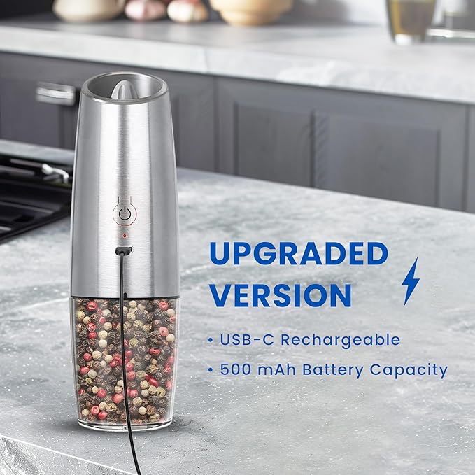UNNEES Rechargeable Electric Salt and Pepper Grinder, gravity electric salt and - Image 2