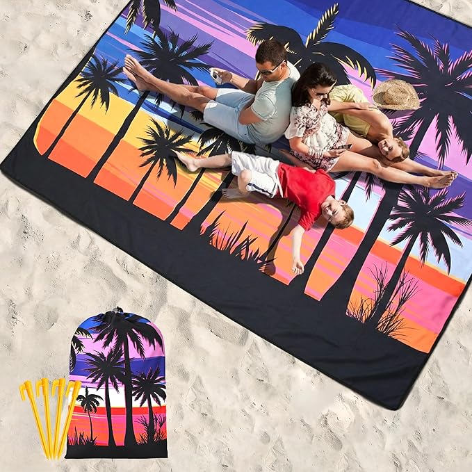 WIWIGO Beach Blanket Waterproof Sandproof Beach Mat 79" X 83"/10'x9'for 2-8 - Image 6