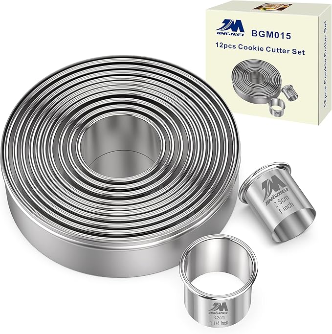 Round Cookie Biscuit Cutter Set 12 Pieces Graduated Circle Pastry Cutters 18/8 by MJINGMEI