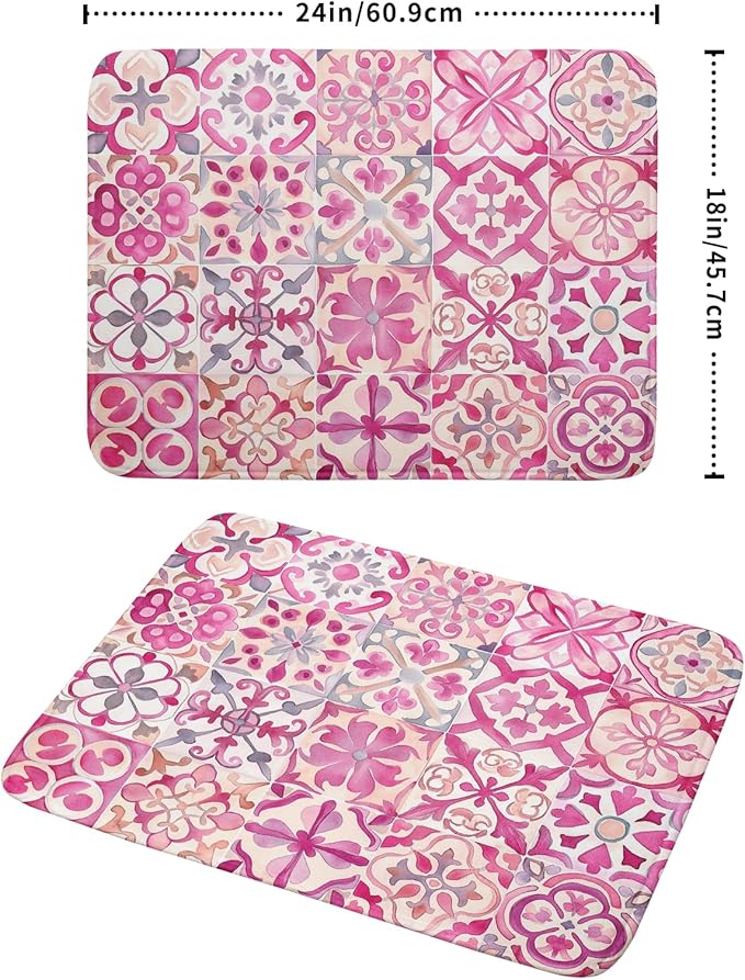Pink Mexican Tiles Dish Drying Mat Absorbent Microfiber Dish Drying Pad - Image 2