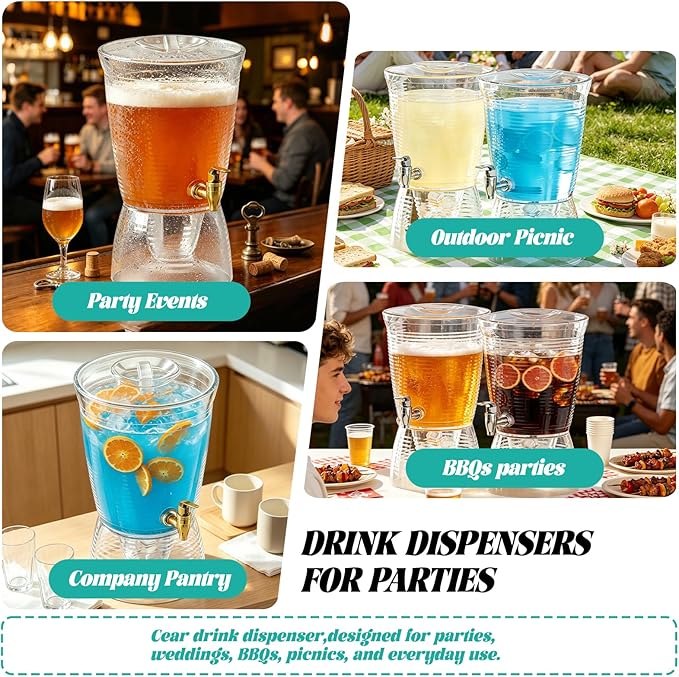 2 Pack Drink Dispenser for Parties 1.6 Gallon, Large 6L Plastic Water Dispenser - Image 4