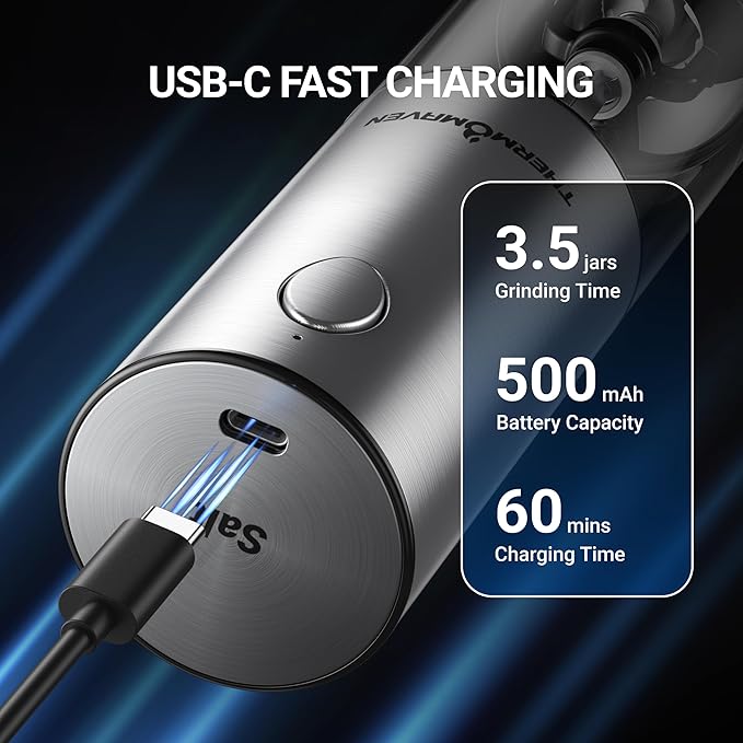 ThermoMaven Electric Salt and Pepper Grinder Set, 110ml Larger Rechargeable - Image 5