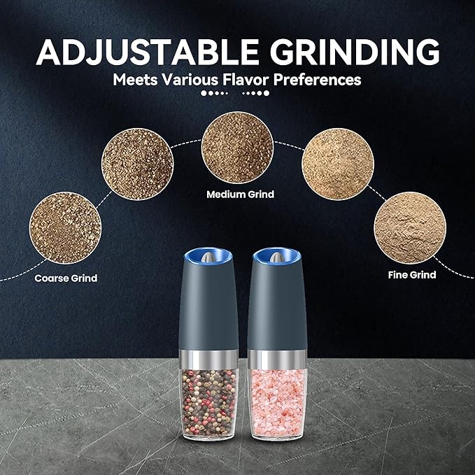UNNEES Gravity Electric Salt and Pepper Grinder set of 2, Automatic Salt And - Image 3