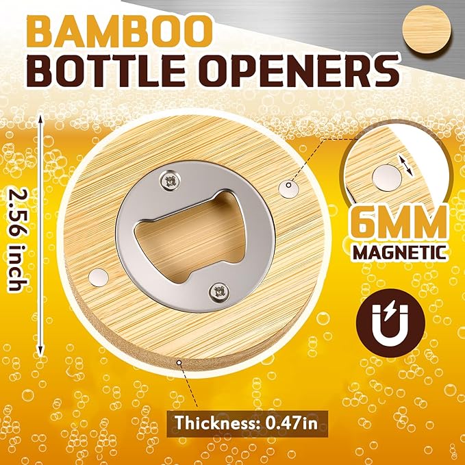 Vesici 100 Pcs Magnetic Bottle Opener 2.5in DIY Bamboo Round Shape Beer Openers - Image 3