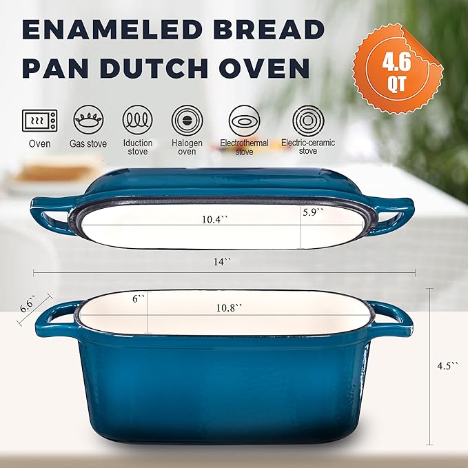 4.6 Quart Dutch Oven for Sourdough Bread Baking, Combo Oval Enameled Cast Iron - Image 4