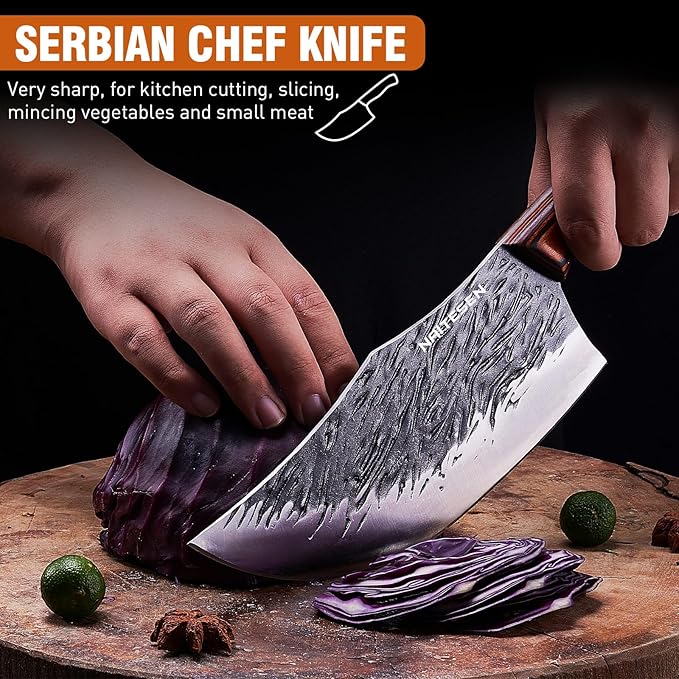 Naitesen 4PCS Hand Forged Butcher Knife and Kitchen Knife 2 in 1 Set, Heavy - Image 4
