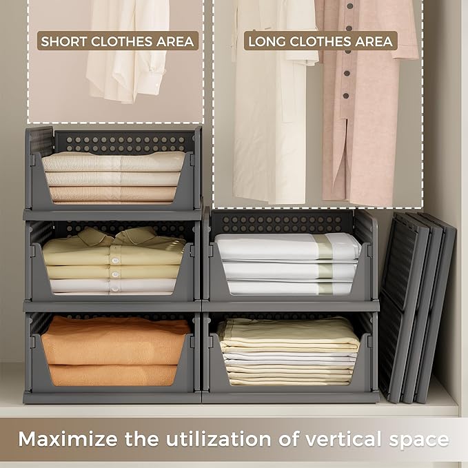 Pinkpum 8 Pack Closet Organizers and Storage Plastic Stackable Storage Bins - Image 4