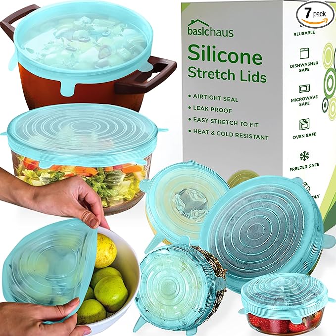 Reusable Silicone Stretch Lids for Food Storage in Fridge by BasicHaus
