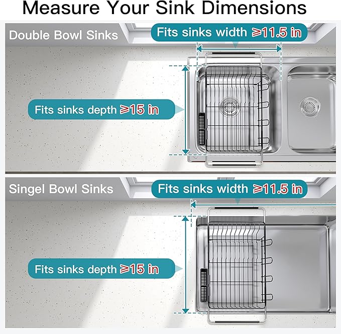 Dish Drying Rack Over the Sink In Stainless Steel Black Expandable Drainer - Image 3