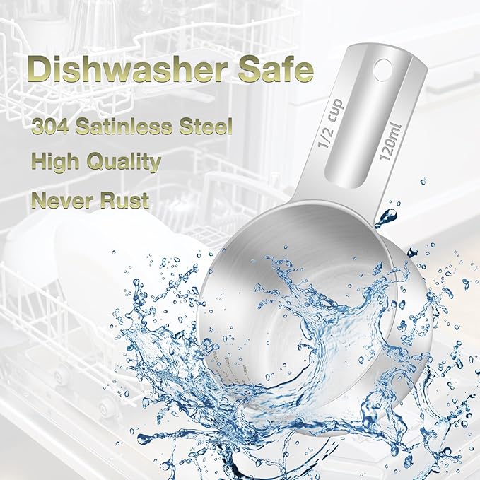 2PCS 1/2Cup Single Measuring Cup, Etched Inner Scale Stainless Steel Measure - Image 6