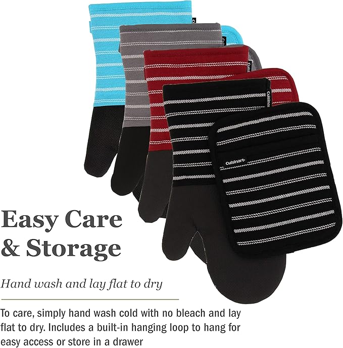 Cuisinart Neoprene Oven Mitts and Potholder Set-Heat Resistant Oven Gloves to - Image 7