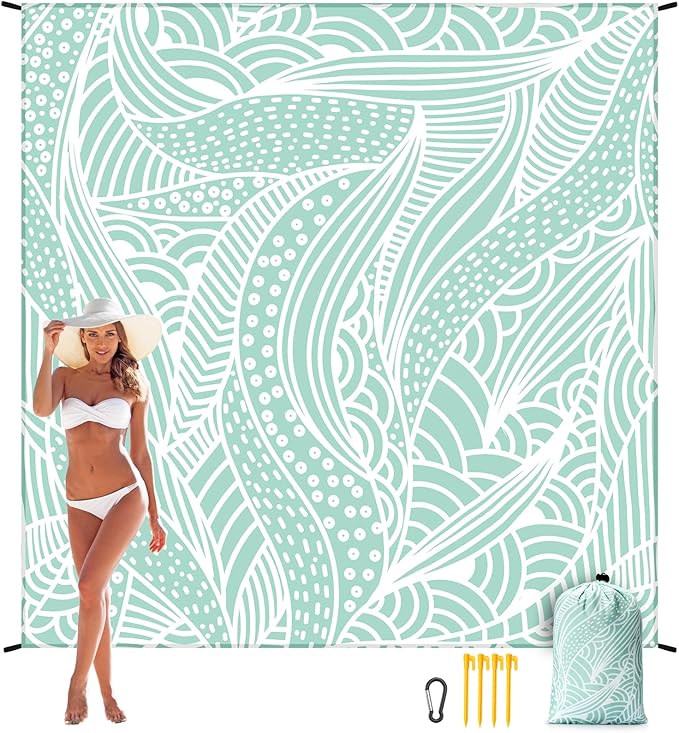 WIWIGO Beach Blanket Waterproof Sandproof Beach Mat 79" X 83"/10'x9'for 2-8 - Image 5
