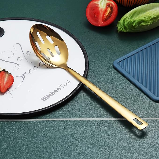 Berglander Gold Cooking Spoon, Stainless Steel Slotted Serving Spoon Titanium - Image 3