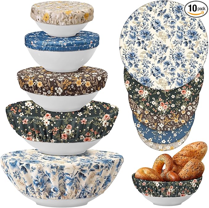 Patelai 10 Pcs Bowl Covers Reusable in 5 Size Stretch Cloth Fabric Elastic Food by Patelai