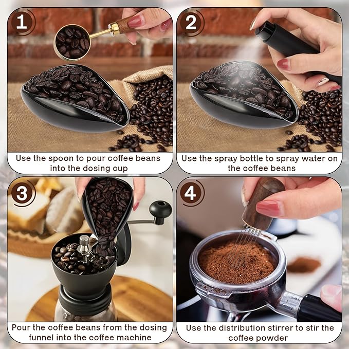 4Pcs Coffee Bean Dosing Cup, Spray Bottle, Spoon and Stirrer Tool Set, Coffee - Image 3
