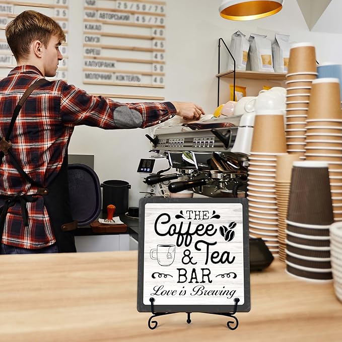 Coffee Bar Sign, Love is Brewing Farmhouse Tabletop Decor, Coffee and Tea Lover - Image 6