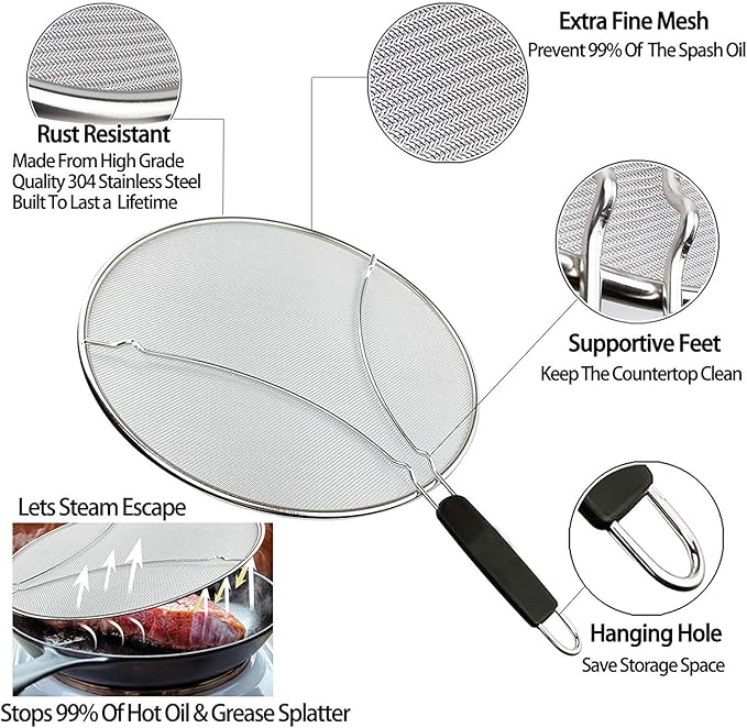 Large Splatter Screen for Frying Pan, 15 Inch Stainless Steel Grease Splatter - Image 2