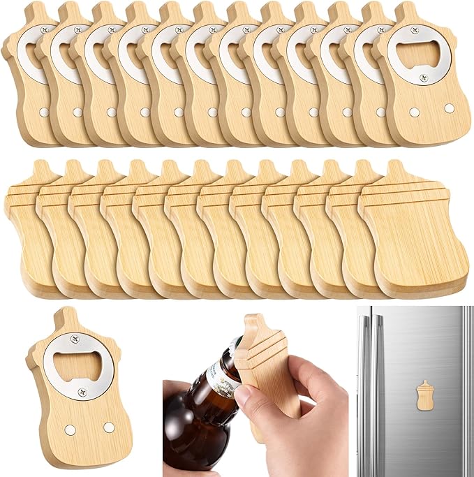 Vesici 24 Pcs Magnetic Wood Bottle Opener 2.5" DIY Bamboo Baby Bottle Shape by Vesici