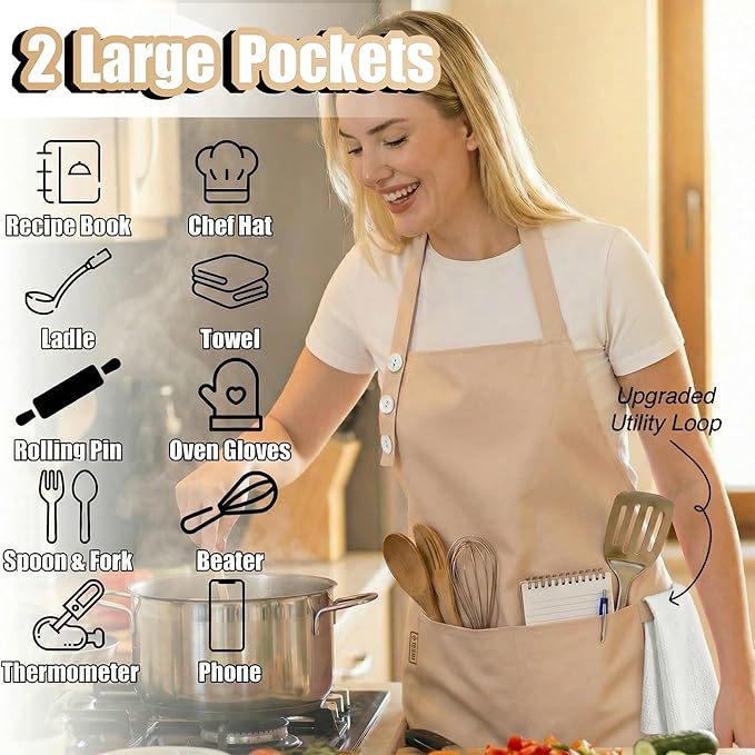 TOSHE Kitchen Apron Waterdrop Resistant Cotton Apron - Image 2