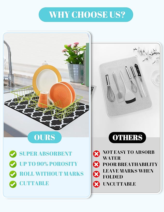 Dish Drying Mat for Kitchen Counter, Hide Stain Anti Absorbent for Kitchen - Image 4