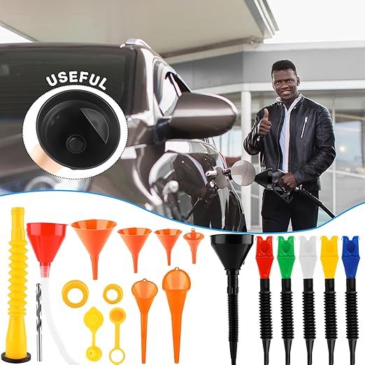 30 Pcs Automotive Funnel Set Wide Mouth Fuel Oil Funnel Plastic Long Neck - Image 6