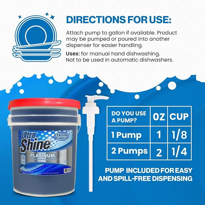 Ultra Shine 2 Pack 3X Platinum Bulk Dishwashing Liquid, Powerful Grease Remover, 5-Gallon - Concentrated Dish Cleaner Soap for Commercial Kitchens, Restaurants & Home Cleaning, Gentle on Hands & Skin