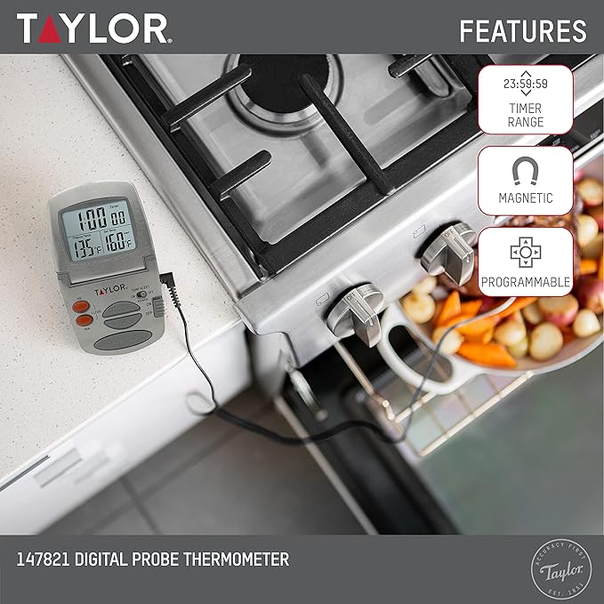 Taylor Programmable Instant-Read Wired Probe Digital Meat Thermometer, - Image 3