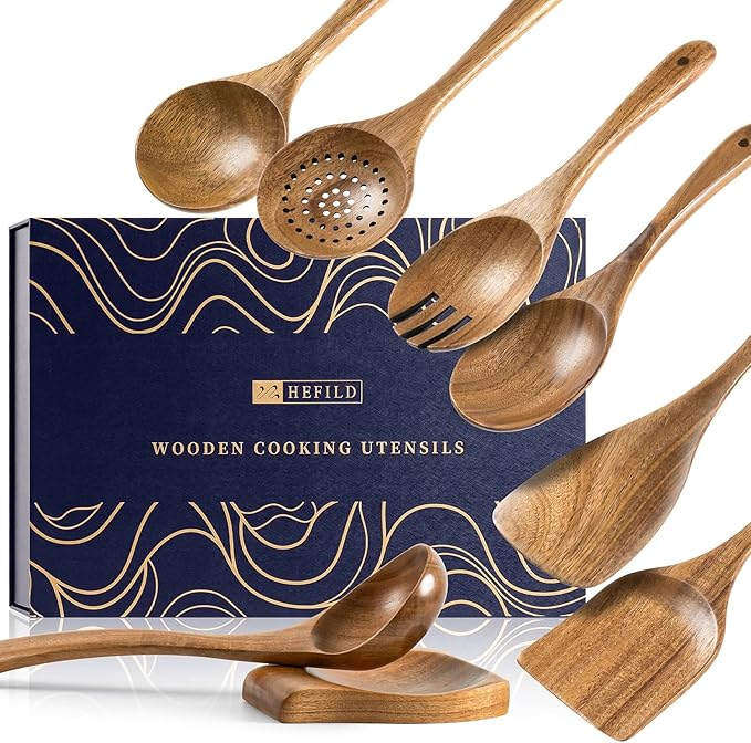 Wooden Spoons for Cooking, Nonstick Cooking Utensil Set by HEFILD
