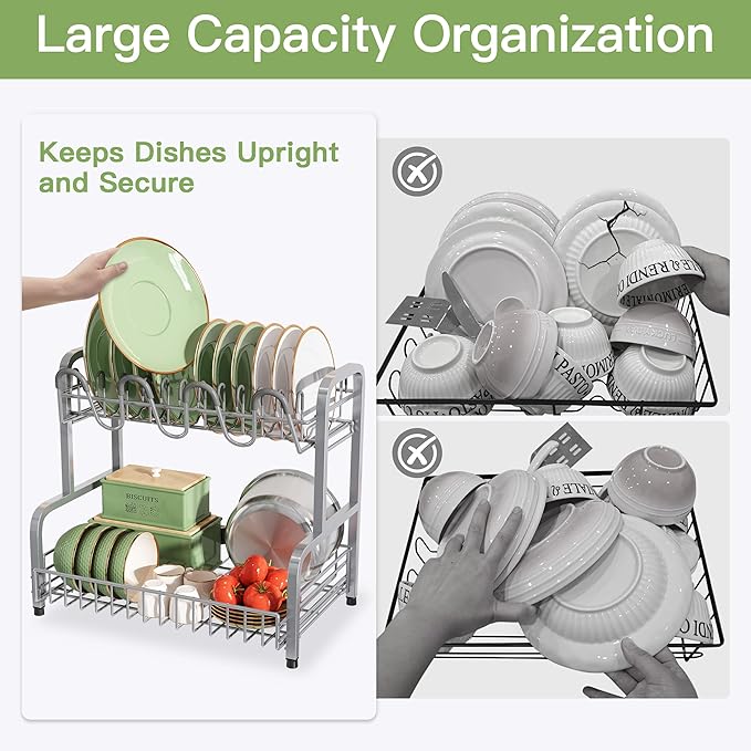 romision 2 Tier Compact Stainless Steel Dish Drainers Drying Rack - Image 4