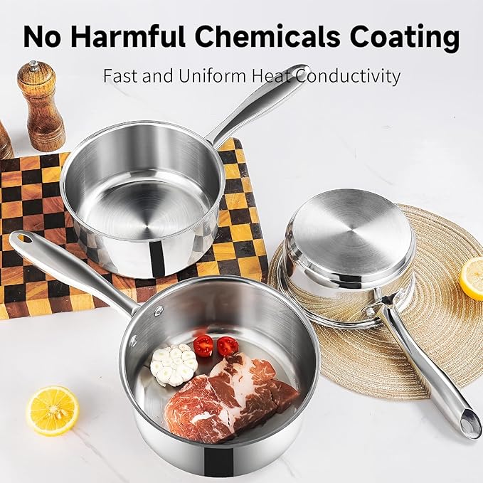 SLOTTET 1Qt & 2Qt & 3QT Stainless Steel Sauce Pan Set - Image 2