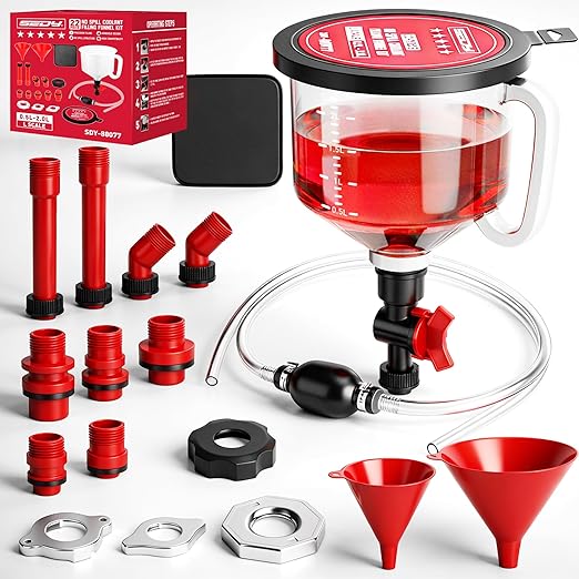 22-Piece No-Spill Coolant Filling Funnel Kit and Siphon Hose Pump, Radiator by SEDY