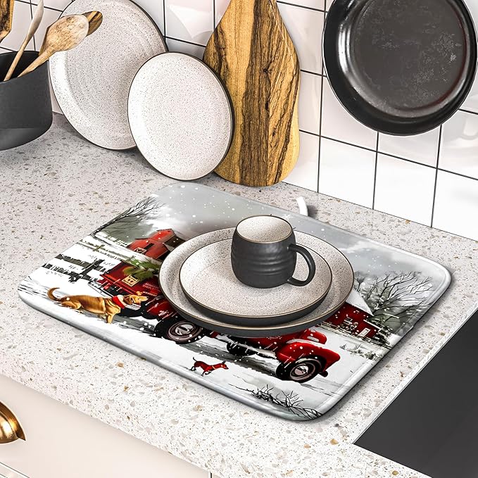 Christmas Red Truck Dish Drying Mat - Image 5