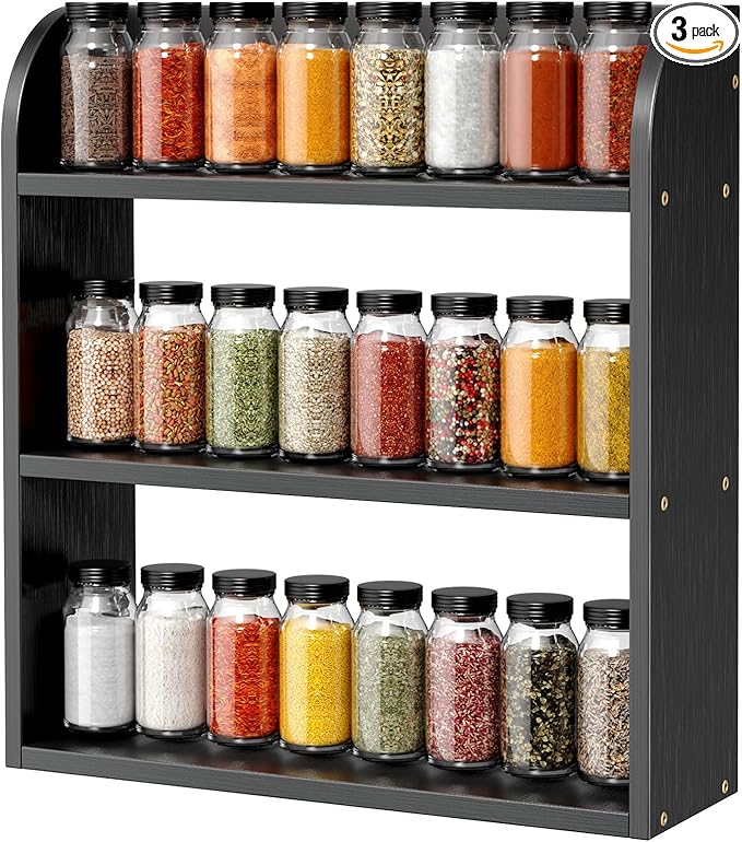 ROMGUAR CRAFT 3 Tier Bamboo Spice Rack, Countertop or Wall Mounting Wood Spice by ROMGUAR+CRAFT
