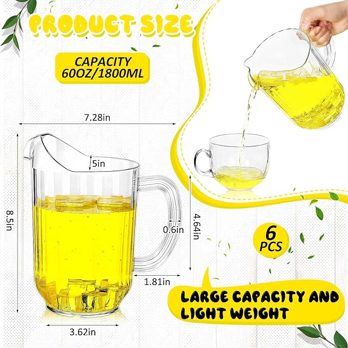 Tessco for you 6 Pcs Plastic Pitchers 60 Ounce Clear Restaurant Jug Large Water - Image 2