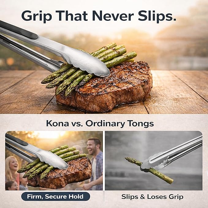 Kona Premium Stainless-Steel Locking Grill Tongs 18 inch, Heavy Duty Tongs - Image 2