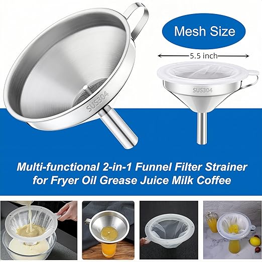 Kitchen Funnel with Strainer and 200 Fine Mesh Filter, 5 Inch Food Grade 18/8 - Image 5
