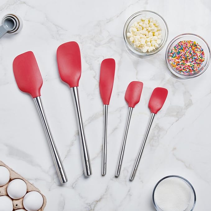 Tovolo Stainless Steel Handled Silicone Spatula Set of 5 Cayenne Red, - Image 2