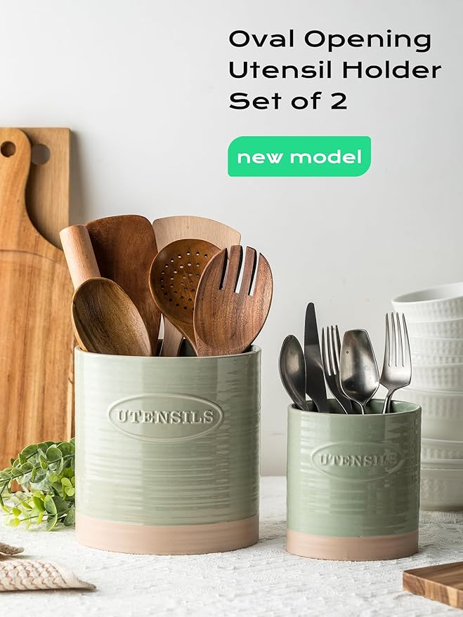 YHOSSEUN Kitchen Utensil Holder, 6.7"+5.1" Ceramic Utensil Holder - Image 4