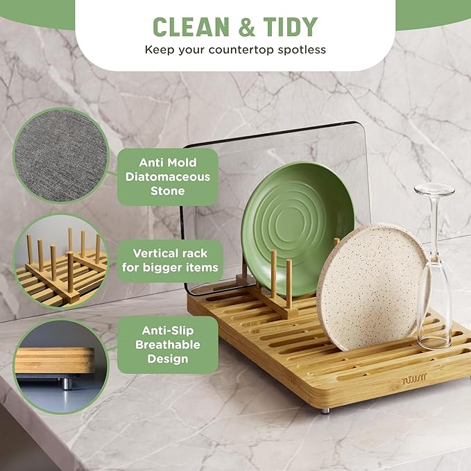 NIUM Stone Drying Mat for Kitchen Counter & Bamboo Rack - Image 2