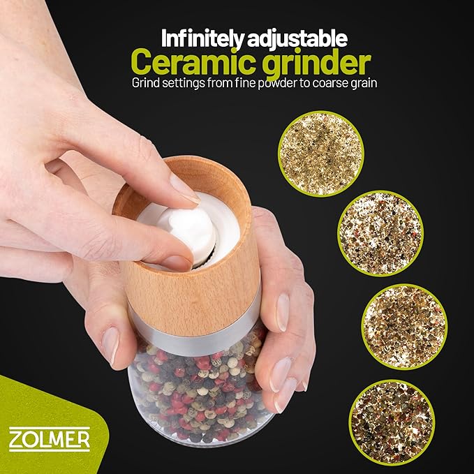 ZOLMER® Wooden Salt and Pepper Grinder Set | Natural Manual Ceramic Mill - Image 3