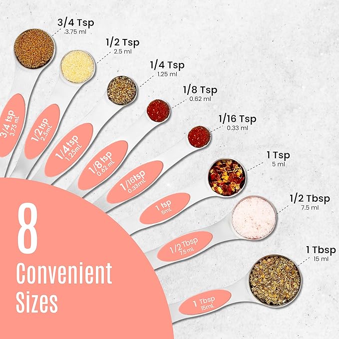 Magnetic Measuring Spoons Set of 9 Stainless Steel Dual-Sided Stackable - Image 7